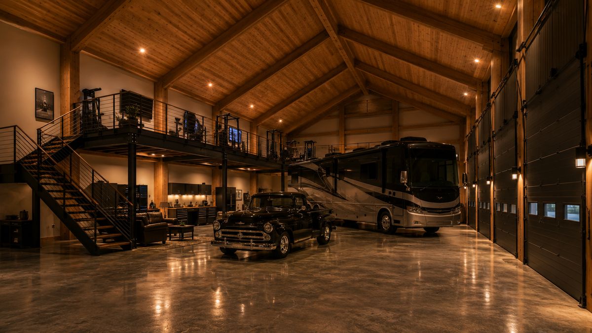 Homestead: shop with mezzanine gym, RV and toys